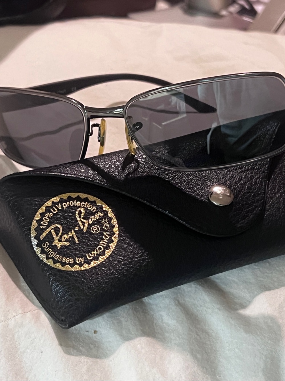 Ray-Ban Silver Frame Black Lenses Sunglasses with Gold Nose Pads